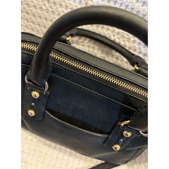 Michael Kors Black Leather Dome Satchel Medium Handbag Gold Accents Purse - Picture 4 of 12